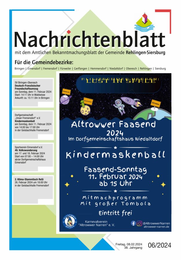 Nachrichtenblatt Rehlingen-Siersburg Titelblatt 06/2024