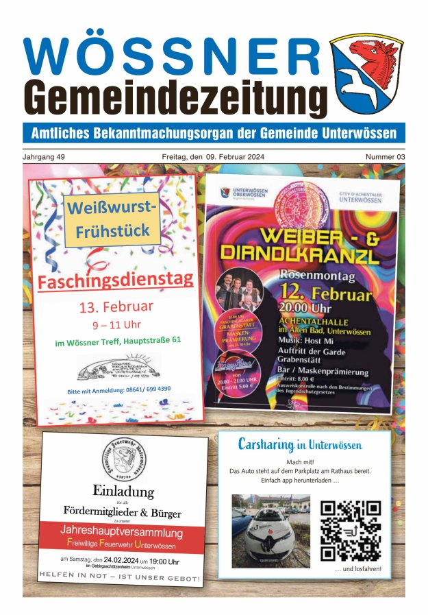 Wössner Gemeindezeitung Amtliches Bekanntmachungsorgan der Gemeinde Unterwössen Titelblatt 03/2024