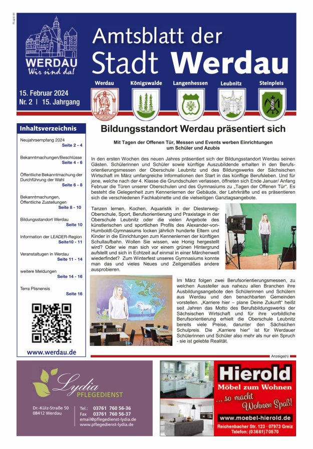 Amtsblatt der Stadt Werdau Titelblatt 02/2024