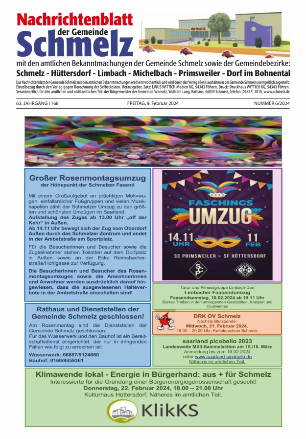 Nachrichtenblatt Schmelz Titelblatt 06/2024
