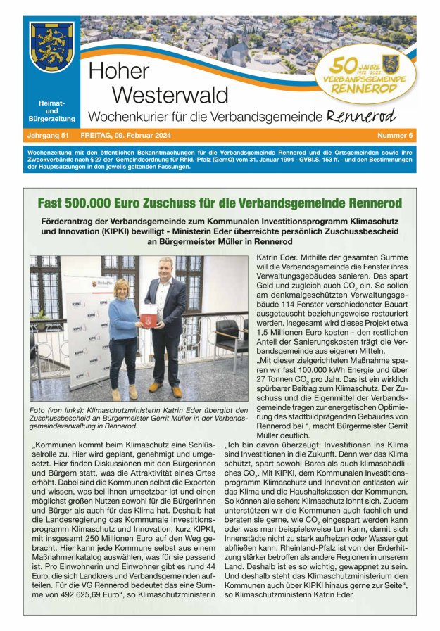 Hoher Westerwald - Wochenkurier für die Verbandsgemeinde Rennerod Titelblatt 06/2024