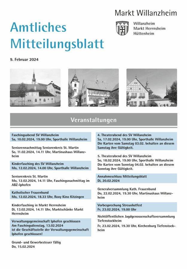 Amtliches Mitteilungsblatt des Marktes Willanzheim Titelblatt 03/2024