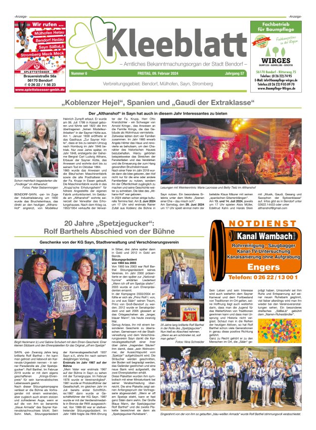 Kleeblatt - Amtliches Bekanntmachungsorgan der Stadt Bendorf Titelblatt 06/2024