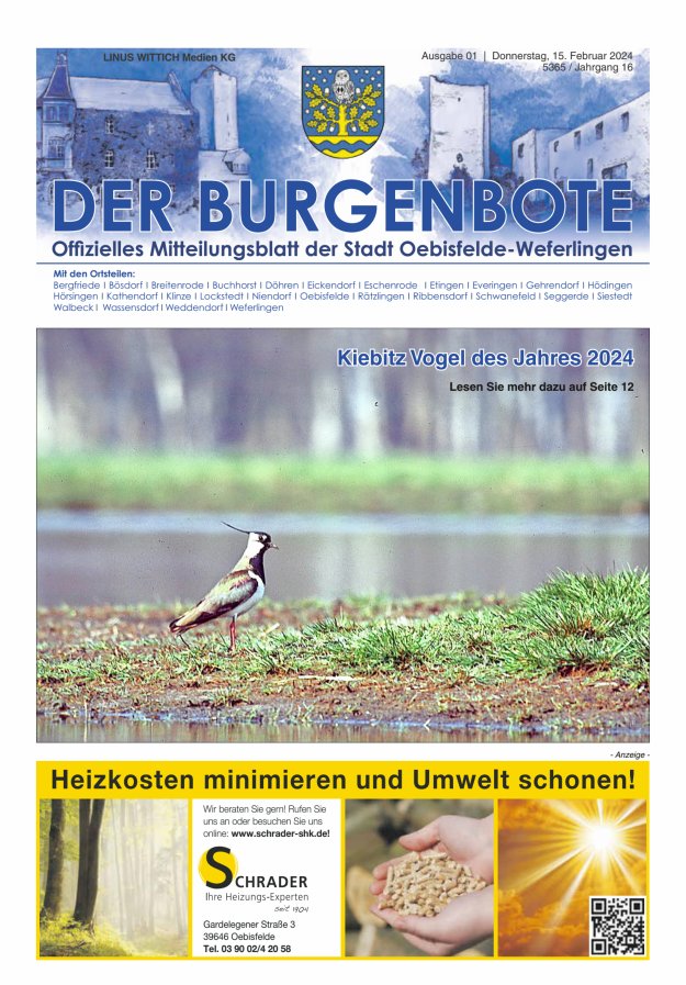 Mitteilungsblatt der Einheitsgemeinde Stadt Oebisfelde-Weferlingen Titelblatt 01/2024