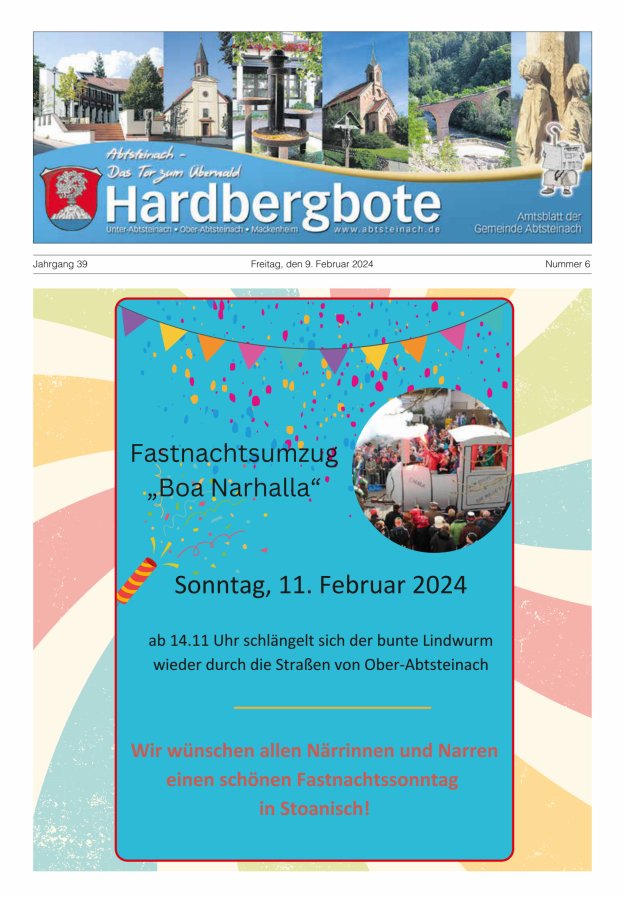 Hardbergbote - Mitteilungsblatt der Gemeinde Abtsteinach Titelblatt 06/2024
