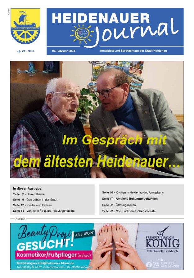 Heidenauer Journal - Amtsblatt und Stadtzeitung der Stadt Heidenau Titelblatt 03/2024