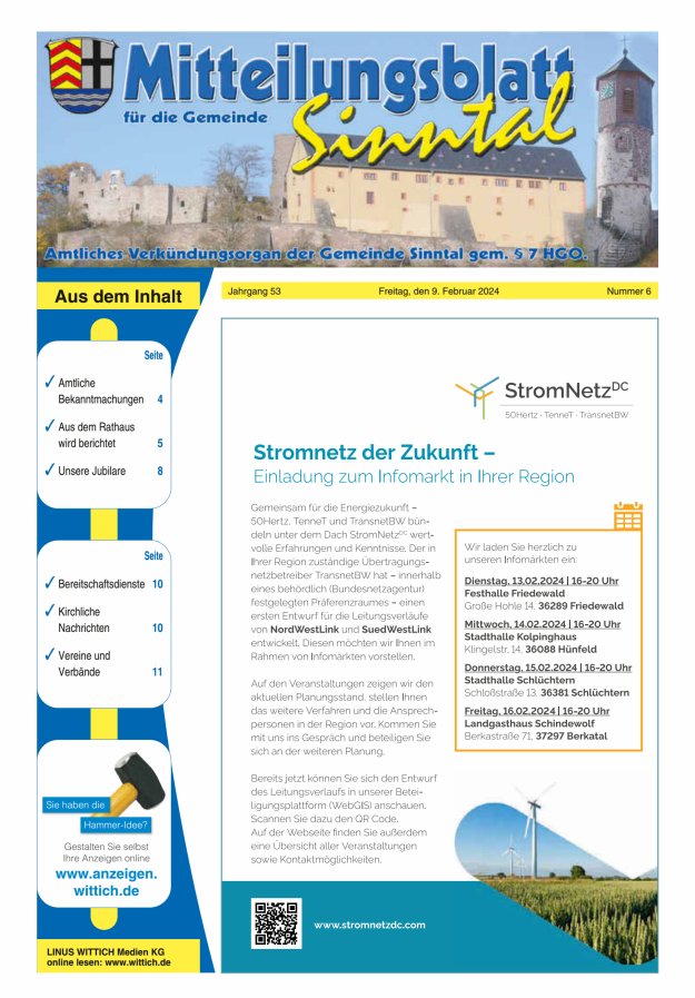 Mitteilungsblatt für die Gemeinde Sinntal Titelblatt 06/2024