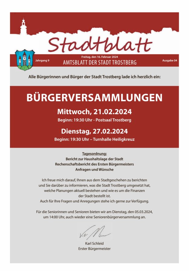 Stadtblatt Trostberg an der Alz Titelblatt 04/2024