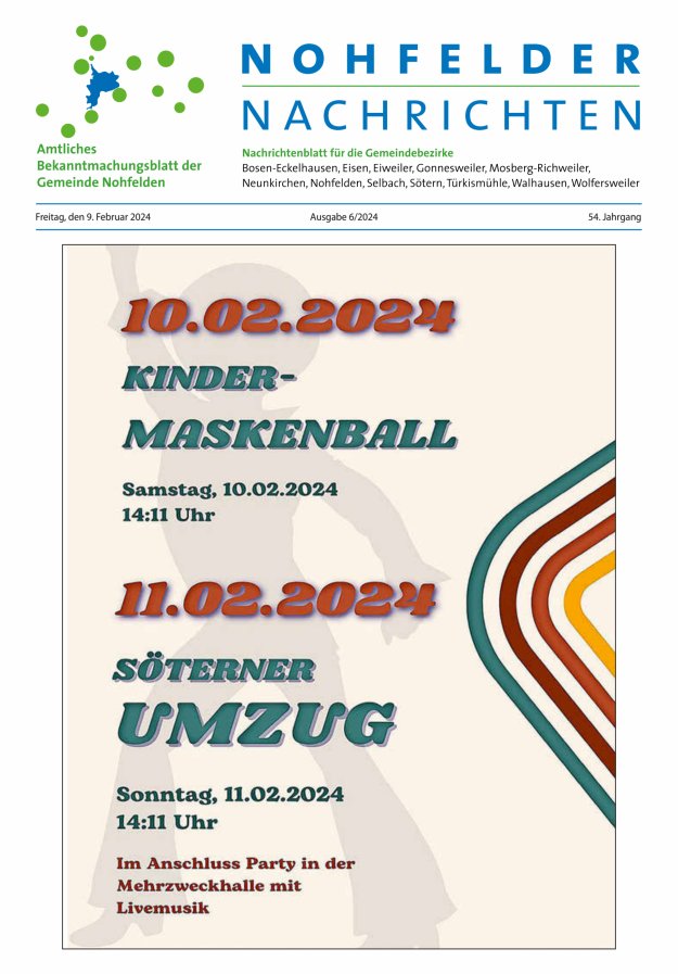 Nohfelder Nachrichten Titelblatt 06/2024
