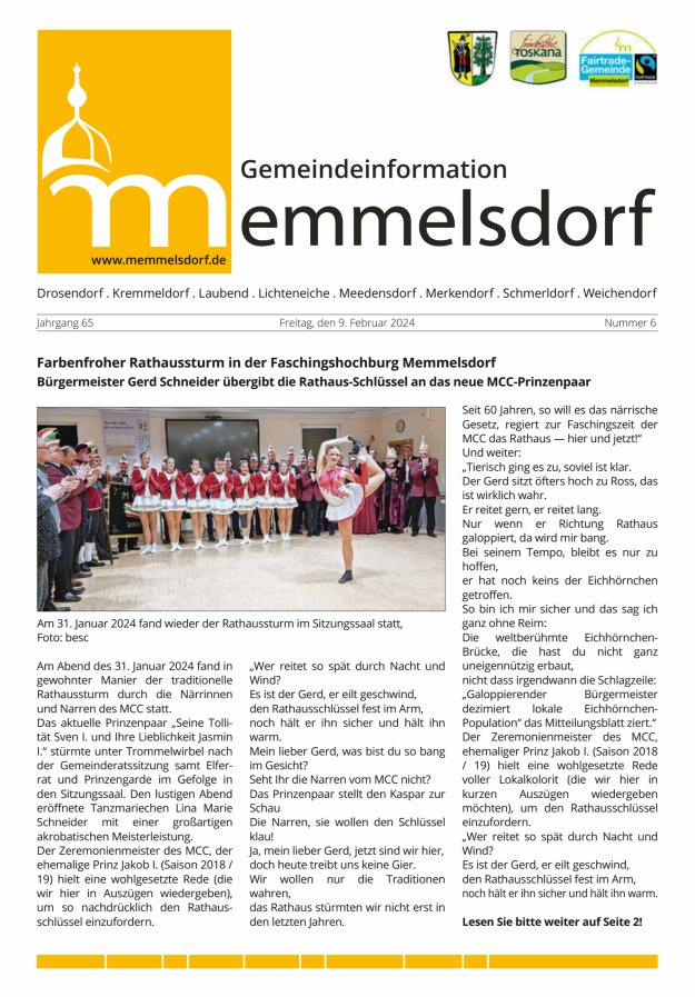 Mitteilungsblatt der Gemeinde Memmelsdorf Titelblatt 06/2024