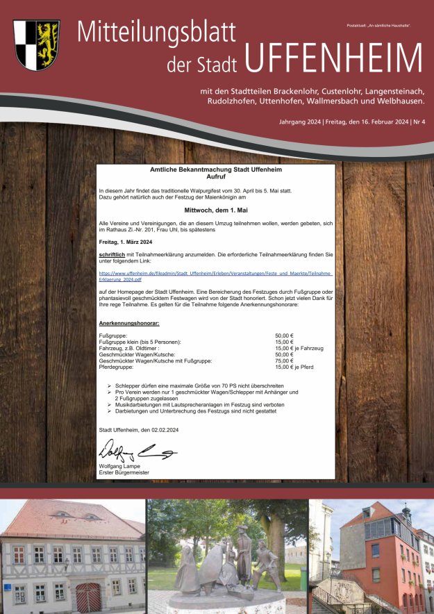 Mitteilungsblatt der Stadt Uffenheim Titelblatt 04/2024