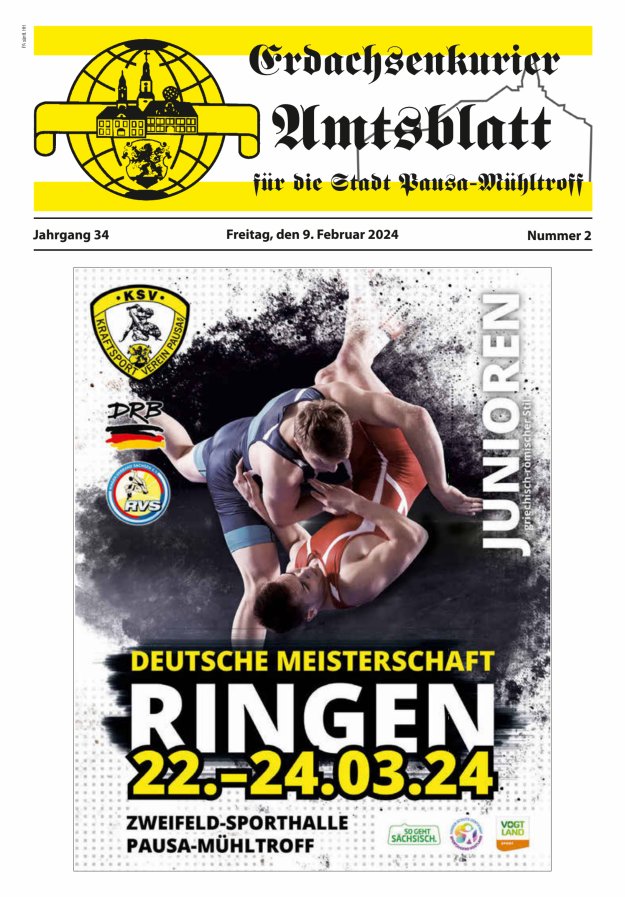 Erdachsenkurier - Amtsblatt für die Gemeinde Pausa-Mühltroff Titelblatt 02/2024