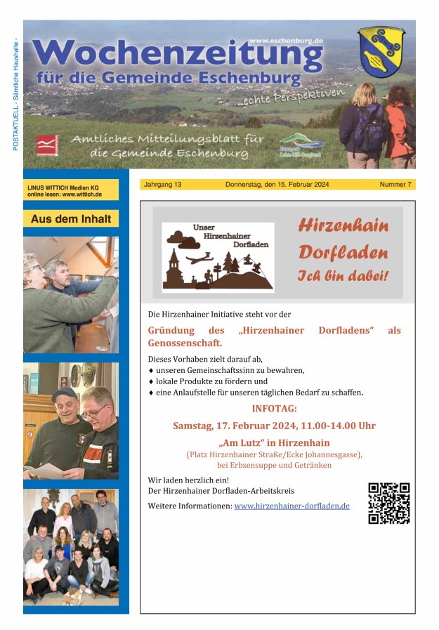 Wochenzeitung für die Gemeinde Eschenburg Titelblatt 07/2024