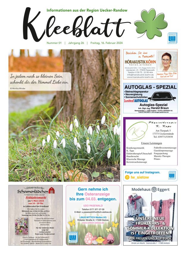 Kleeblatt - Mitteilungsblatt der Region Uecker-Randow Titelblatt 01/2024