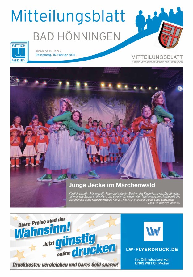 Mitteilungsblatt für den Bereich der Verbandsgemeinde Bad Hönningen Titelblatt 07/2024