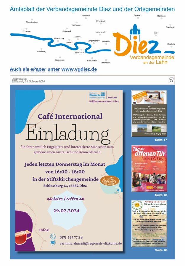 Mitteilungsblatt der Verbandsgemeinde Diez und der Ortsgemeinden Titelblatt 07/2024