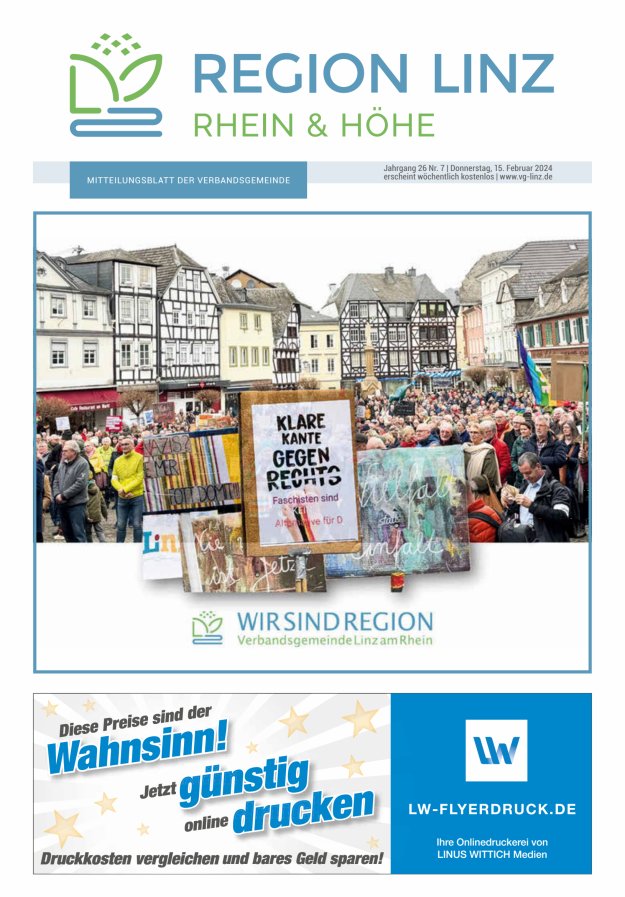 Unsere Verbandsgemeinde Linz am Rhein Titelblatt 07/2024