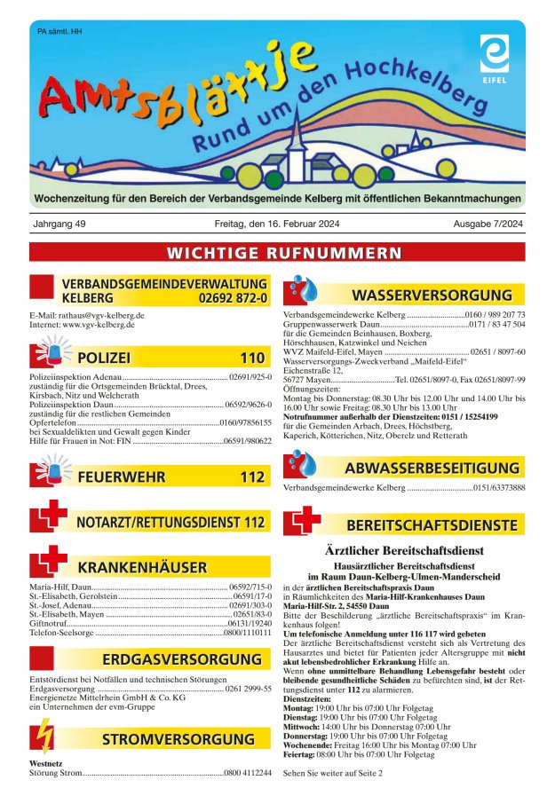 Amtsblättje - Rund um den Hochkelberg Titelblatt 07/2024