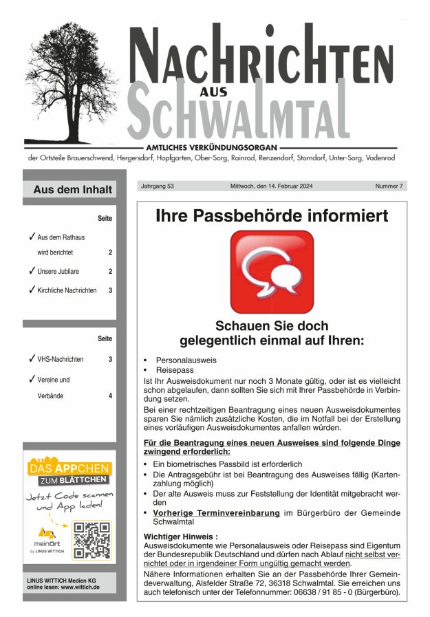 Nachrichten aus Schwalmtal Titelblatt 07/2024
