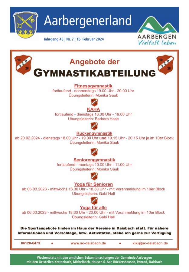 Aarbergenerland - Wochenblatt mit den amtlichen Bekanntmachungen Titelblatt 07/2024