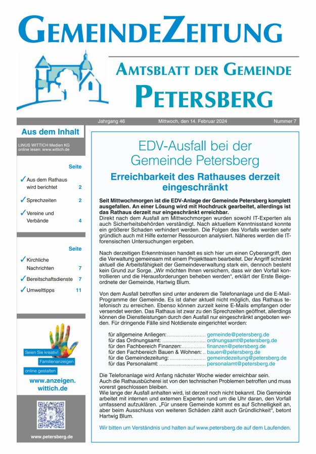 Amtsblatt Blickpunkt Petersberg Titelblatt 07/2024