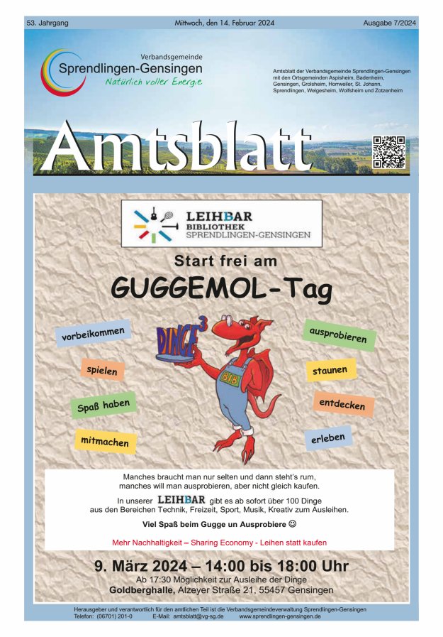 Amtsblatt VG Sprendlingen-Gensingen Titelblatt 07/2024