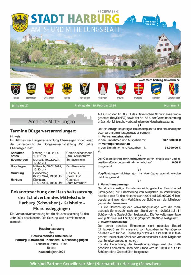 Amts- und Mitteilungsblatt der Stadt Harburg Titelblatt 07/2024
