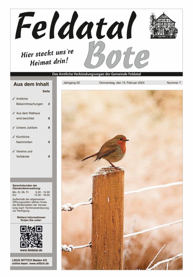 Das Amtliche Verkündungsorgan der Gemeinde Feldatal Titelblatt 07/2024