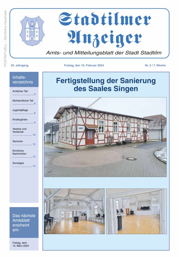 Stadtilmer Anzeiger Titelblatt 02/2024