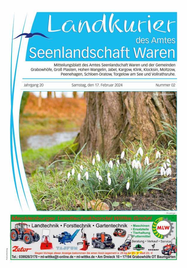 Landkurier des Amtes Seenlandschaft Waren Titelblatt 02/2024