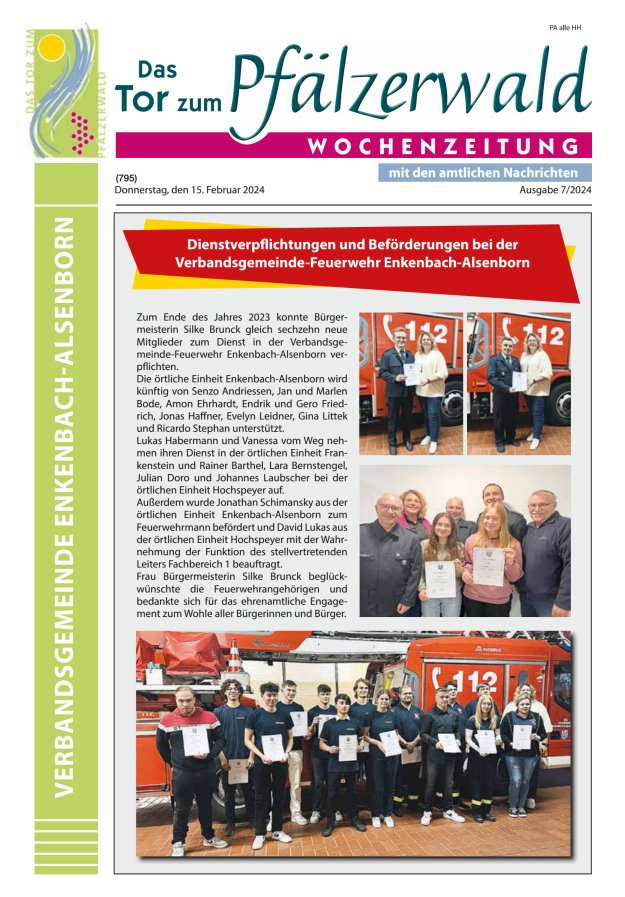 Das Tor zum Pfälzer Wald - VG Enkenbach-Alsenborn Titelblatt 07/2024