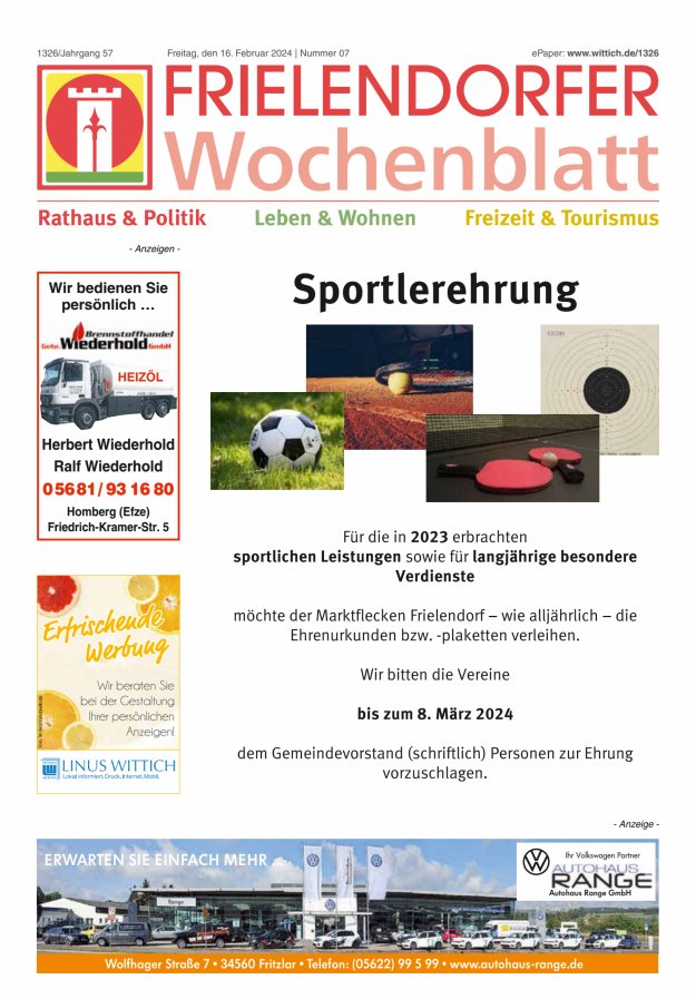 Frielendorfer Wochenblatt Titelblatt 07/2024