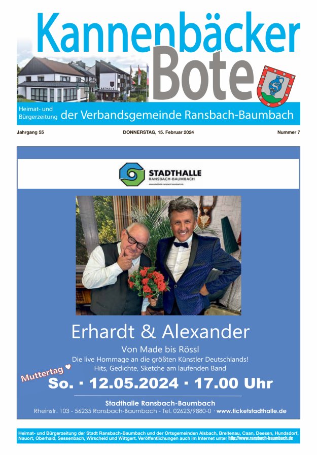 Kannenbäcker-Bote der Verbandsgemeinde Ransbach-Baumbach Titelblatt 07/2024