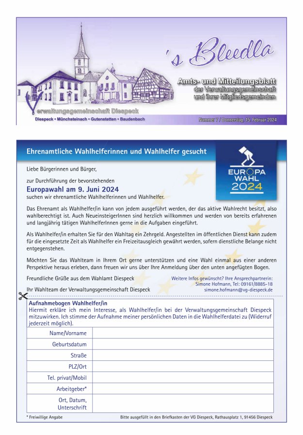 Amts- und Mitteilungsblatt VGem Diespeck Titelblatt 07/2024