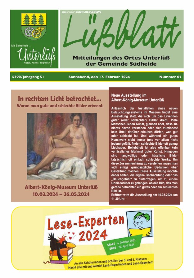 Mitteilungsblatt der Gemeinde Unterlüß Titelblatt 02/2024