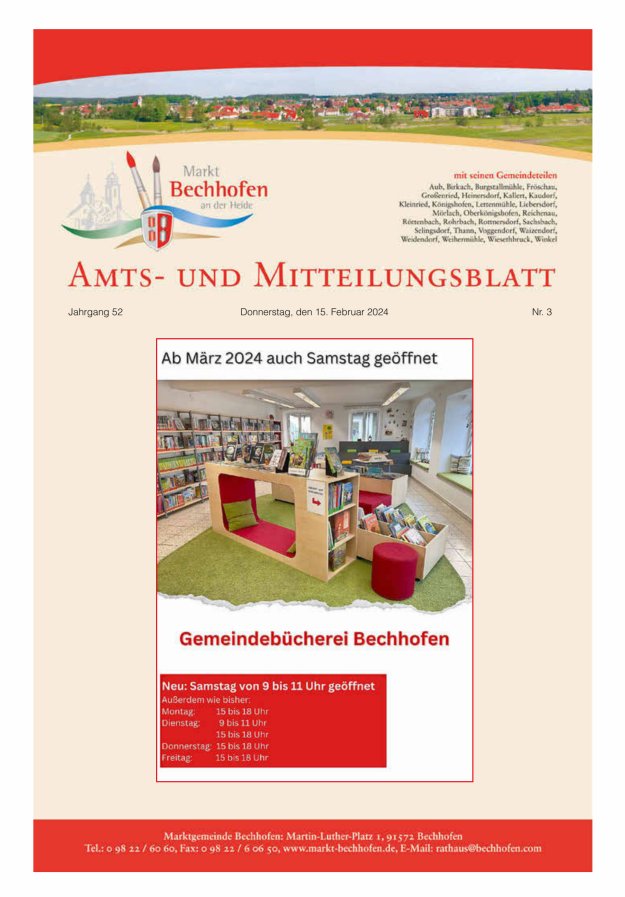 Amts- und Mitteilungsblatt für den Markt Bechhofen Titelblatt 03/2024