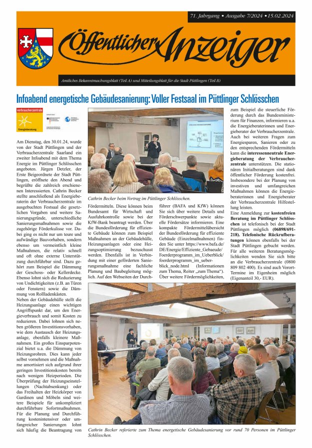 Öffentlicher Anzeiger - Stadt Püttlingen Titelblatt 07/2024