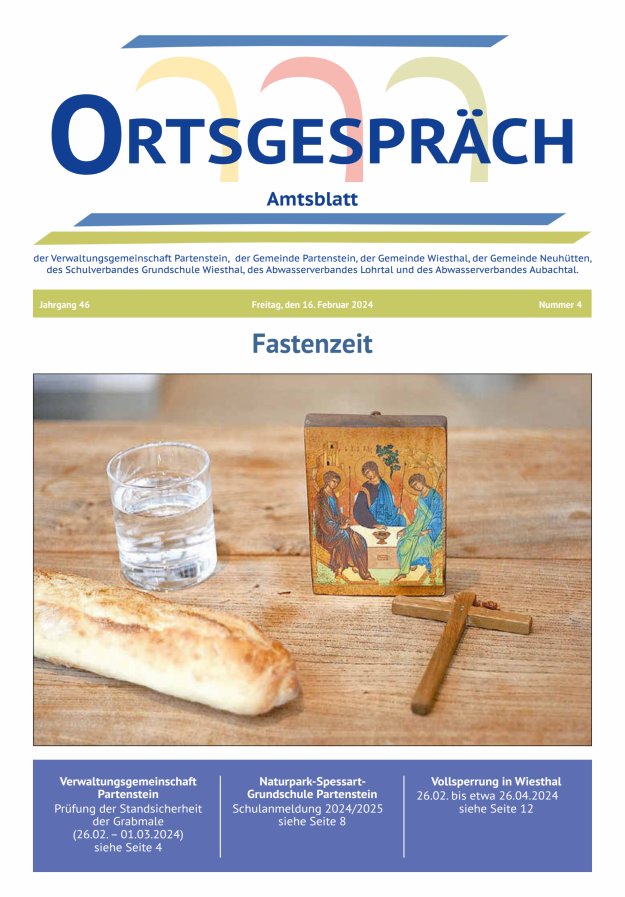 Ortsgespräch - Amtsblatt der VG Partenstein und ihrer Körperschaften Titelblatt 04/2024