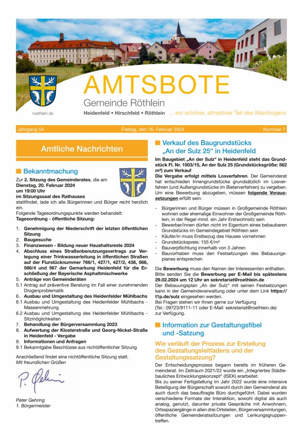 Amtsbote der Großgemeinde Röthlein Titelblatt 07/2024