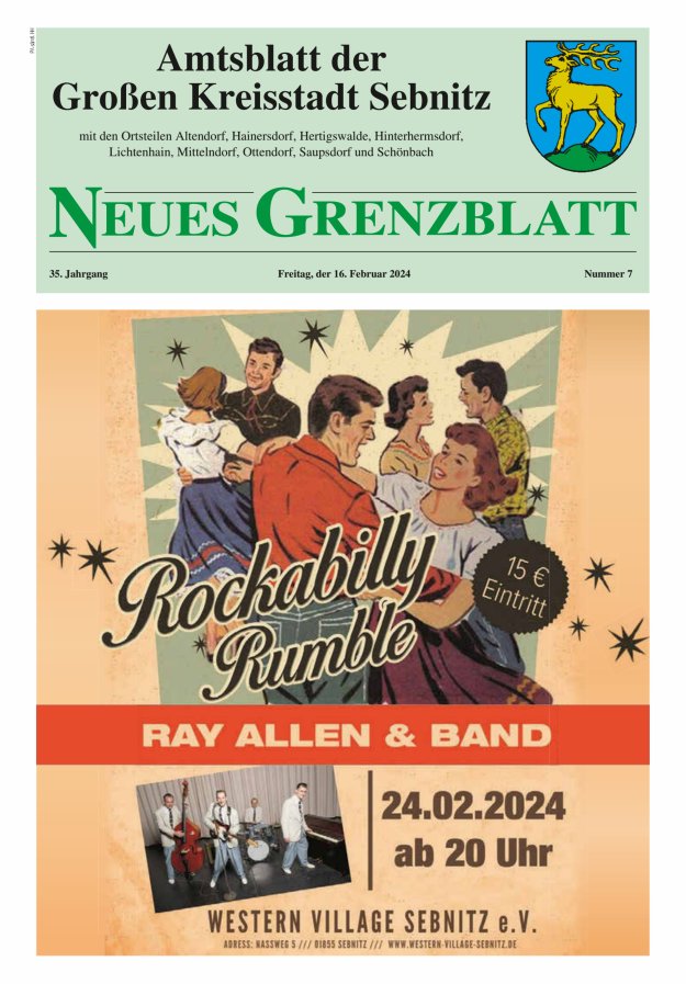 Amtsblatt der Großen Kreisstadt Sebnitz mit den Ortsteilen Titelblatt 07/2024