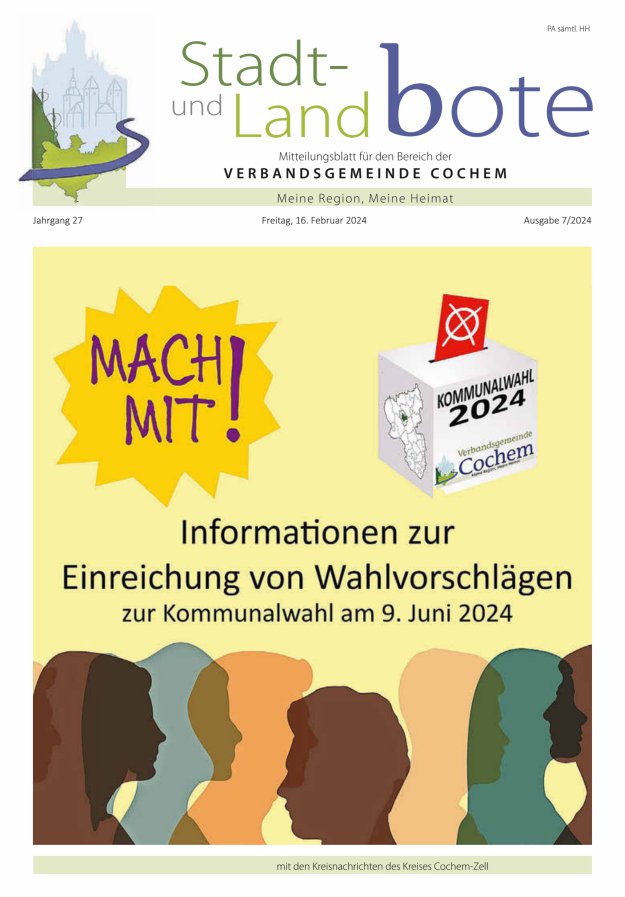 Stadt- und Landbote VG Cochem Titelblatt 07/2024