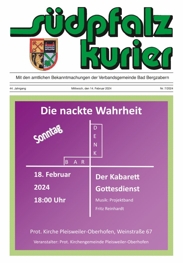 Südpfalz Kurier - VG Bad Bergzabern Titelblatt 07/2024