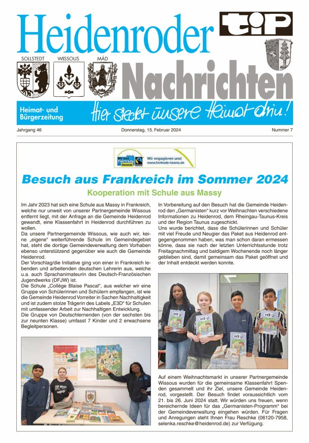 "tip" Heidenroder Nachrichten Titelblatt 07/2024