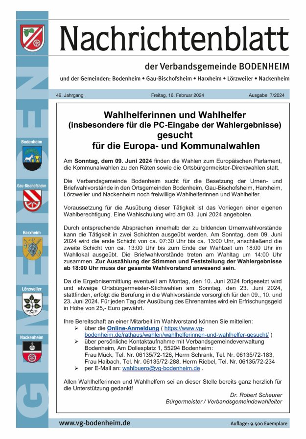 Nachrichtenblatt der VG Bodenheim              Titelblatt 07/2024