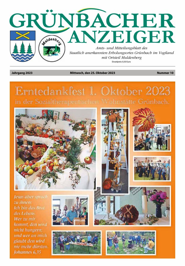 Grünbacher Anzeiger - Amts- und Mitteilungsblatt Titelblatt 10/2023