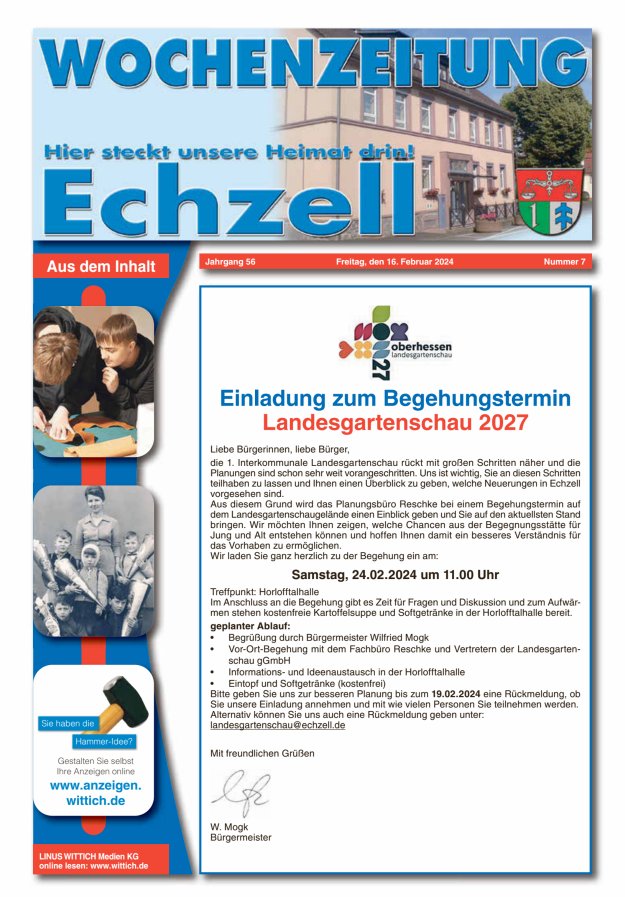 Wochenzeitung für die Gemeinde Echzell Titelblatt 07/2024