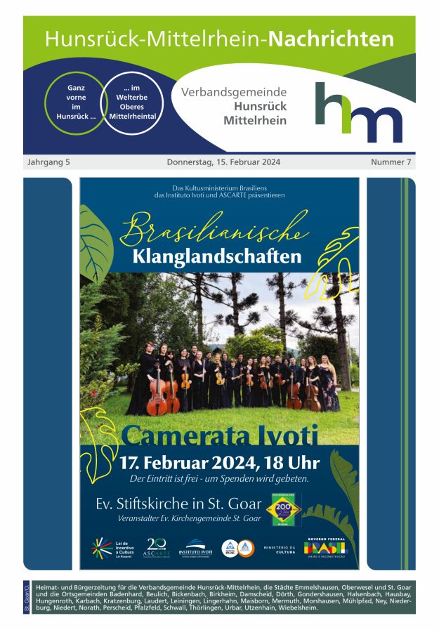 Hunsrück-Mittelrhein Nachrichten Ausgabe St Goar Oberwesel Titelblatt 07/2024