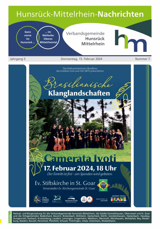 Hunsrück-Mittelrhein Nachrichten Ausgabe Emmelshausen Titelblatt 07/2024