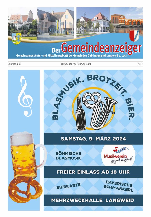Der Gemeindeanzeiger - Gablingen Langweid Titelblatt 07/2024