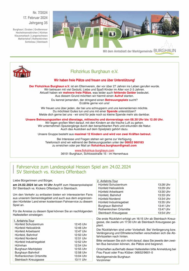 WIR - mit Amtsblatt der Marktgemeinde Burghaun Titelblatt 07/2024